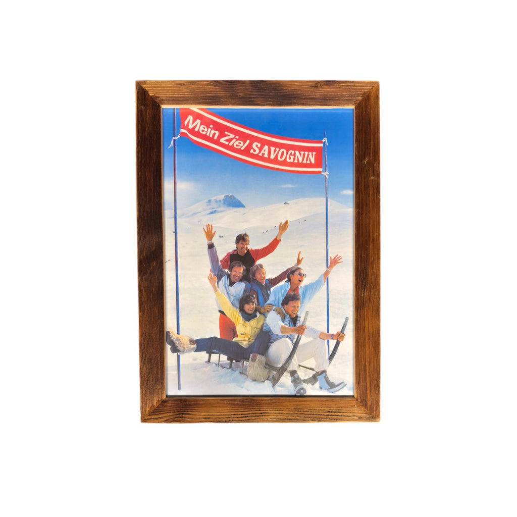Altholz Bilderrahmen - sonnige Tage im Wintersportort Savognin
